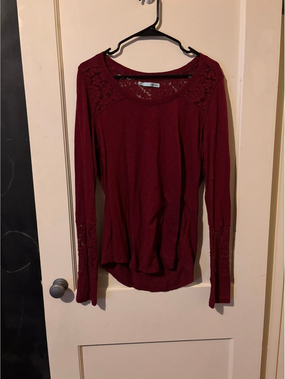 Maurices Burgundy Long Sleeve Lace Detail Top Size Large
